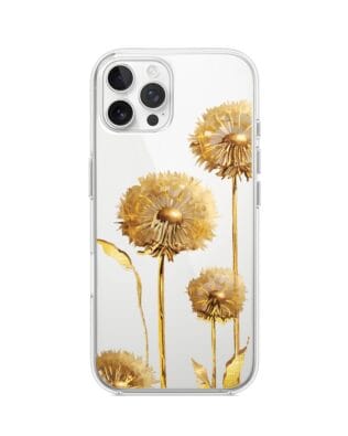 Etui do iPhone 12 Pro Max przeźroczyste, silikonowe Flexi, Kwiaty, złote dmuchawce