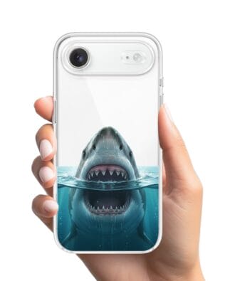 Etui do iPhone Air przeźroczyste, silikonowe Flexi, Paradise, żarłacz biały