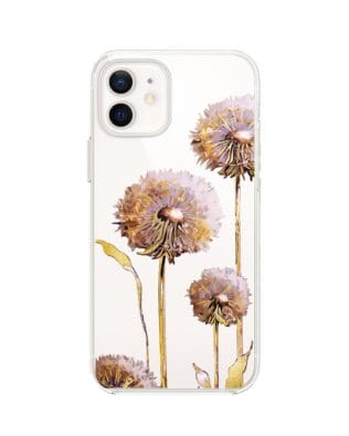 Etui do iPhone 12 Mini przeźroczyste, silikonowe Flexi, Kwiaty, fioletowe dmuchawce