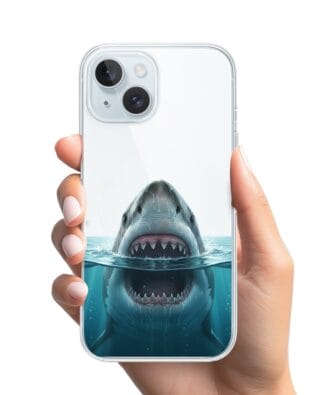 Etui do iPhone 15 Plus przeźroczyste, silikonowe Flexi, Paradise, żarłacz biały