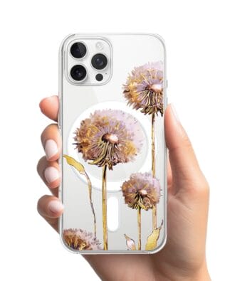 Etui do iPhone 12 Pro Max z MagSafe przeźroczyste, silikonowe Flexi, Kwiaty, fioletowe dmuchawce