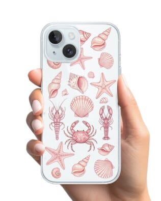 Etui do iPhone 15 Plus przeźroczyste, silikonowe Flexi, Summer Patterns, krewetkowy róż