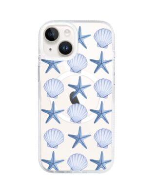 Etui do iPhone 14 z MagSafe przeźroczyste, silikonowe Flexi, Summer Patterns, niebieskie rozgwiazdy