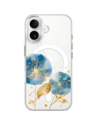 Etui do iPhone 16 Plus z MagSafe przeźroczyste, silikonowe Flexi, Kwiaty, niebieskie dmuchawce