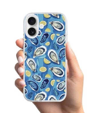Etui do iPhone 16 z MagSafe przeźroczyste, silikonowe Flexi, Summer Patterns, ostrygi z cytrynką