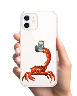 Etui do iPhone 12 przeźroczyste, silikonowe Flexi, Paradise, krab z piwem