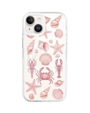 Etui do iPhone 14 z MagSafe przeźroczyste, silikonowe Flexi, Summer Patterns, krewetkowy róż