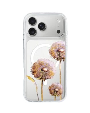 Etui do iPhone 17 Pro z MagSafe przeźroczyste, silikonowe Flexi, Kwiaty, fioletowe dmuchawce