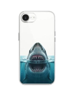 Etui do iPhone 17e przeźroczyste, silikonowe Flexi, Paradise, żarłacz biały