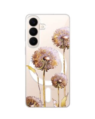 Etui do Samsung Galaxy S26 Plus z MagSafe przeźroczyste, silikonowe Flexi, Kwiaty, fioletowe dmuchawce