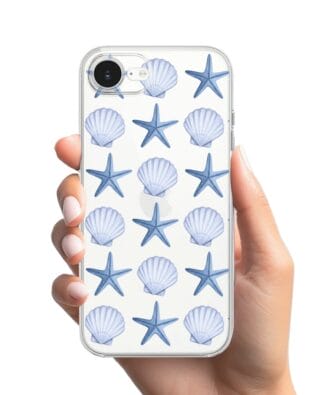 Etui do iPhone 17e przeźroczyste, silikonowe Flexi, Summer Patterns, niebieskie rozgwiazdy