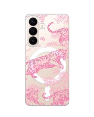 Etui do Samsung Galaxy S26 z MagSafe przeźroczyste, silikonowe Flexi, Mystic, Różowe tygrysy