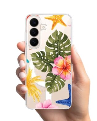 Etui do Samsung Galaxy S26 z MagSafe przeźroczyste, silikonowe Flexi, Summer Patterns, tropikalny wzór