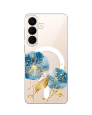 Etui do Samsung Galaxy S26 Plus z MagSafe przeźroczyste, silikonowe Flexi, Kwiaty, niebieskie dmuchawce