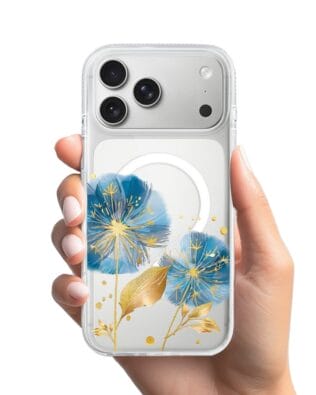 Etui do iPhone 17 Pro z MagSafe przeźroczyste, silikonowe Flexi, Kwiaty, niebieskie dmuchawce