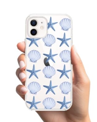 Etui do iPhone 12 przeźroczyste, silikonowe Flexi, Summer Patterns, niebieskie rozgwiazdy