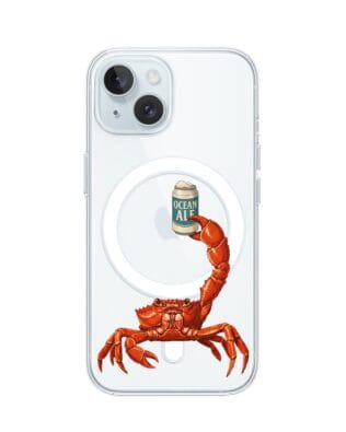 Etui do iPhone 15 Plus z MagSafe przeźroczyste, silikonowe Flexi, Paradise, krab z piwem