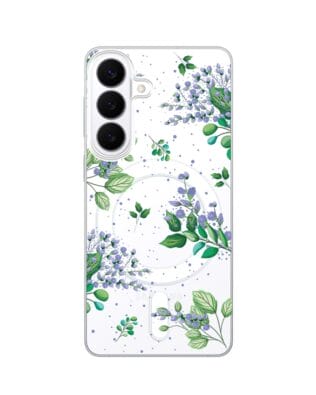 Etui do Samsung Galaxy S26 Plus z MagSafe przeźroczyste, silikonowe Flexi, fioletowe kwiatki