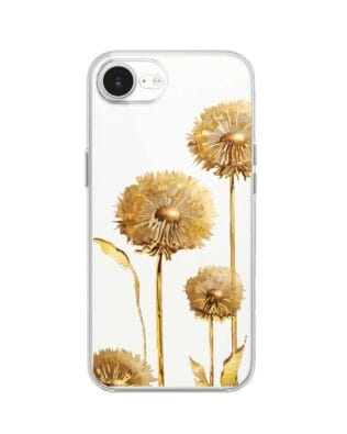Etui do iPhone 17e przeźroczyste, silikonowe Flexi, Kwiaty, złote dmuchawce