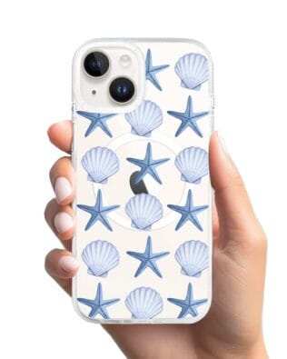 Etui do iPhone 14 z MagSafe przeźroczyste, silikonowe Flexi, Summer Patterns, niebieskie rozgwiazdy