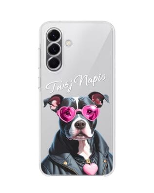 Etui do Samsung Galaxy A57 przeźroczyste, silikonowe Flexi, Puppy Love, pies rasy Amstaff