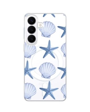 Etui do Samsung Galaxy S26 z MagSafe przeźroczyste, silikonowe Flexi, Summer Patterns, niebieskie rozgwiazdy