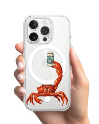 Etui do iPhone 16 Pro Max z MagSafe przeźroczyste, silikonowe Flexi, Paradise, krab z piwem