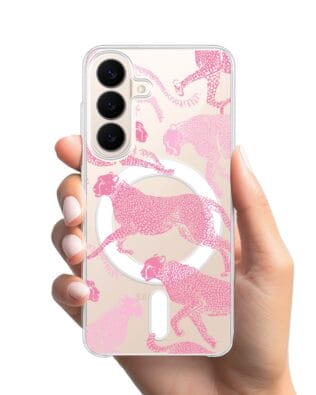 Etui do Samsung Galaxy S26 Plus z MagSafe przeźroczyste, silikonowe Flexi, Mystic, Różowe pumy