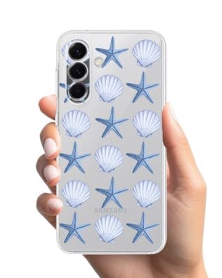 Etui do Samsung Galaxy A57 przeźroczyste, silikonowe Flexi, Summer Patterns, niebieskie rozgwiazdy