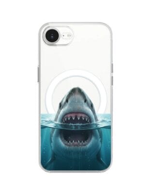 Etui do iPhone 17e z MagSafe przeźroczyste, silikonowe Flexi, Paradise, żarłacz biały
