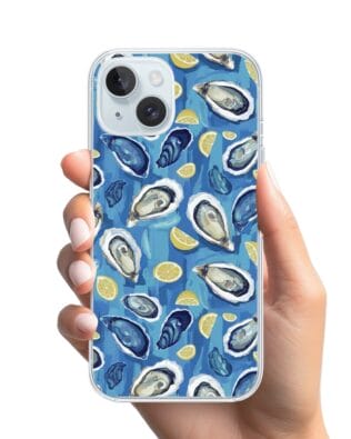 Etui do iPhone 15 Plus przeźroczyste, silikonowe Flexi, Summer Patterns, ostrygi z cytrynką