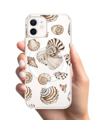 Etui do iPhone 12 Mini z MagSafe przeźroczyste, silikonowe Flexi, Summer Patterns, ozdobne muszle