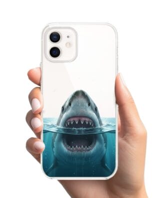 Etui do iPhone 12 Mini przeźroczyste, silikonowe Flexi, Paradise, żarłacz biały