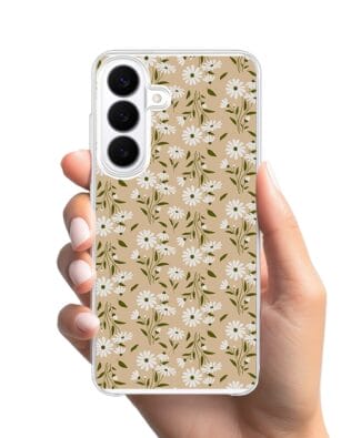 Etui do Samsung Galaxy S26 Plus z MagSafe przeźroczyste, silikonowe Flexi, delikatne kwiatki na cielistym tle
