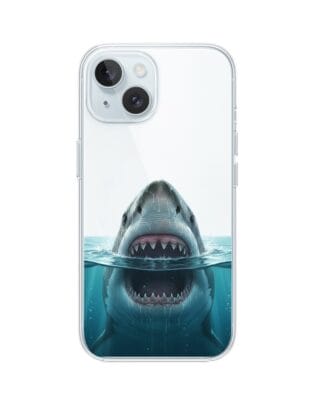 Etui do iPhone 15 Plus przeźroczyste, silikonowe Flexi, Paradise, żarłacz biały