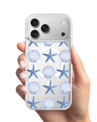 Etui do iPhone 17 Pro z MagSafe przeźroczyste, silikonowe Flexi, Summer Patterns, niebieskie rozgwiazdy