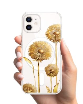 Etui do iPhone 12 Mini z MagSafe przeźroczyste, silikonowe Flexi, Kwiaty, złote dmuchawce