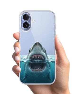 Etui do iPhone 17 przeźroczyste, silikonowe Flexi, Paradise, żarłacz biały