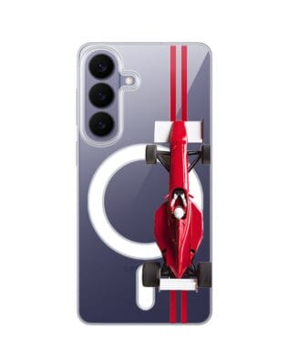 Etui do Samsung Galaxy S26 Plus z MagSafe przeźroczyste, silikonowe Flexi, Szybkie Auta, czerwone F1