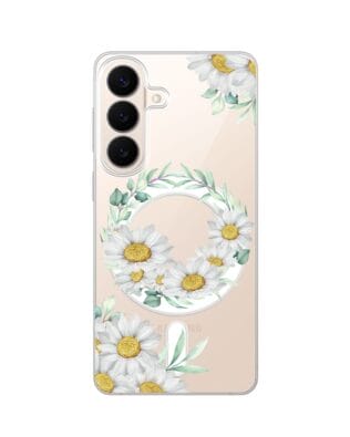 Etui do Samsung Galaxy S26 Plus z MagSafe przeźroczyste, silikonowe Flexi, wianek stokrotek
