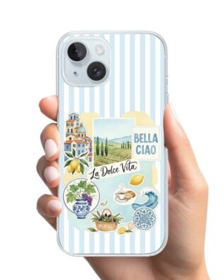 Etui do iPhone 15 Plus z MagSafe przeźroczyste, silikonowe Flexi, Italian Summer, La Dolce Vita