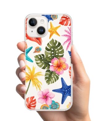 Etui do iPhone 14 przeźroczyste, silikonowe Flexi, Summer Patterns, tropikalny wzór