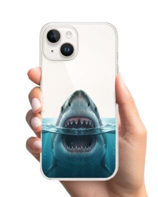 Etui do iPhone 14 Plus przeźroczyste, silikonowe Flexi, Paradise, żarłacz biały