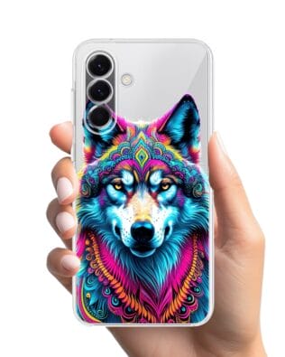 Etui do Samsung Galaxy A57 przeźroczyste, silikonowe Flexi, Dzika Mandala, Wilk
