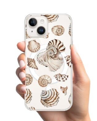 Etui do iPhone 14 Plus z MagSafe przeźroczyste, silikonowe Flexi, Summer Patterns, ozdobne muszle