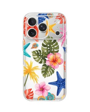 Etui do iPhone 17 Pro przeźroczyste, silikonowe Flexi, Summer Patterns, ozdobne muszle