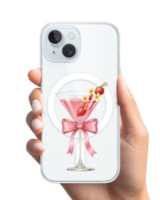 Etui do iPhone 15 Plus z MagSafe przeźroczyste, silikonowe Flexi, Paradise, Strawberry Martini