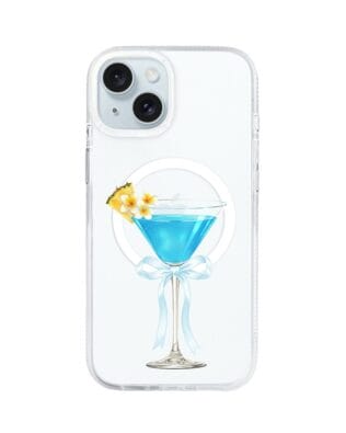 Etui do iPhone 15 z MagSafe przeźroczyste, silikonowe Flexi, Paradise, Blue Hawaii