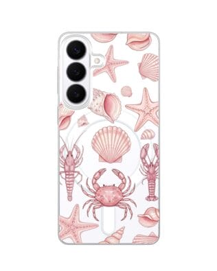 Etui do Samsung Galaxy S26 z MagSafe przeźroczyste, silikonowe Flexi, Summer Patterns, krewetkowy róż