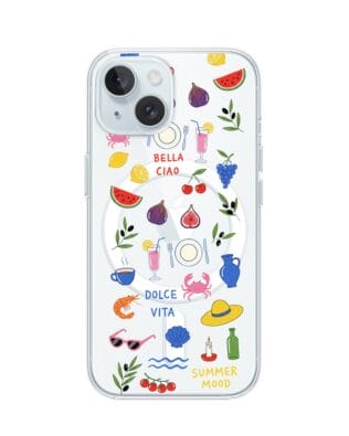 Etui do iPhone 15 Plus z MagSafe przeźroczyste, silikonowe Flexi, Italian Summer, kolorowe wakacje